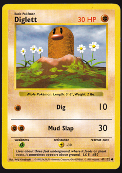 Diglett Shadowless 47/102 Base Set 1999 Pokemon TCG Card LP - Image 1