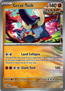 Great Tusk 055/131 Pokeball Reverse Holo - Prismatic Evolutions Pokemon TCG - Image 1