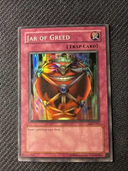 Konami Yugioh Jar of Greed Trap Labyrinth of Nightmare LON-047 Super Rare - Image 1
