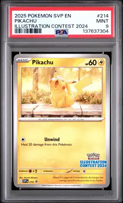 2025 POKEMON SVP EN-SV BLACK STAR PROMO ILLUSTRATION CONTEST 2024 PIKACHU PSA 9 - Image 1