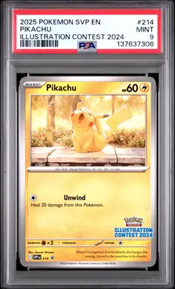 2025 POKEMON SVP EN-SV BLACK STAR PROMO ILLUSTRATION CONTEST 2024 PIKACHU PSA 9 - Image 1