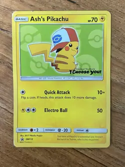 💫 Ash's Pikachu SM112 - Special Black Star Promo Pokemon TCG - Green - Image 1