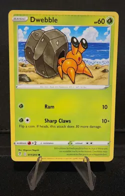 CRIMPED Dwebble 11/203 Pokemon Error Card - Evolving Skies - Image 1