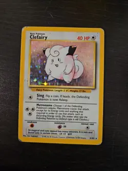 Pokemon TCG Clefairy Card 5/102 Unlimited Holo Rare, Base Set HP WOTC - Image 1