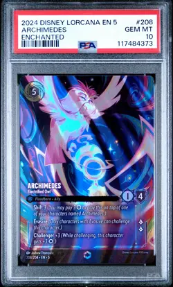 2024 DISNEY LORCANA EN 5-SHIMMERING SKIES ARCHIMEDES - ELECTRIFIED OWL PSA 10 - Image 1