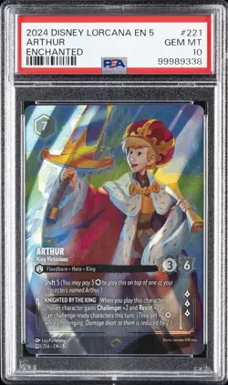 2024 DISNEY LORCANA EN 5-SHIMMERING SKIES #221 ARTHUR - KING VICTORIOUS PSA 10 - Image 1