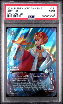 2024 DISNEY LORCANA EN 5-SHIMMERING SKIES ENCHANTED #221 ARTHUR PSA 9 - Image 1