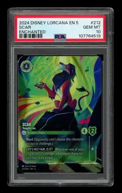 2024 Disney Lorcana En 5-Shimmering Skies Enchanted: #212 Scar PSA 10 GEM MINT - Image 1