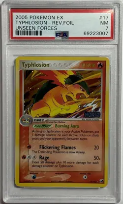 2005 Pokemon EX Unseen Forces #17 Typhlosion Reverse Foil PSA 7 NM - Image 1