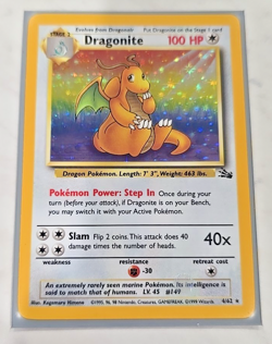 Vintage WOTC Pokemon 1999 Fossil Dragonite Holo Rare Card Unlimited #4/62 MINT - Image 1