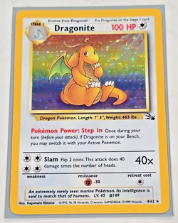 Vintage WOTC Pokemon 1999 Fossil Dragonite Holo Rare Card Unlimited #4/62 MINT - Image 2
