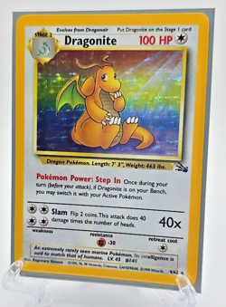 Vintage WOTC Pokemon 1999 Fossil Dragonite Holo Rare Card Unlimited #4/62 MINT - Image 4