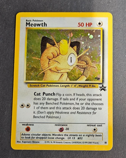 Vintage Pokemon 2000 Promo Black Star Game Boy #10 Meowth-Holo Card Swirl LP - Image 1