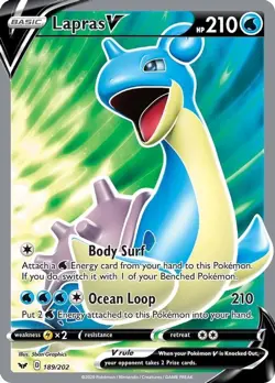 Lapras V - 189/202 - Pokemon Sword & Shield Base Set Full Art Rare Card NM - Image 1