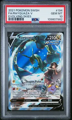 2021 POKEMON SWORD & SHIELD EVOLVING SKIES #194 FULL ART/RAYQUAZA V PSA 10 - Image 1