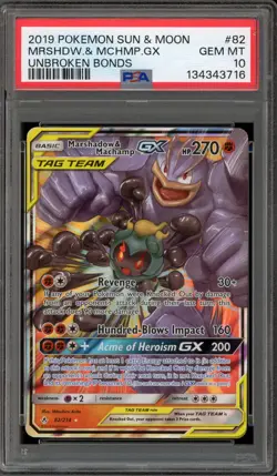 Pokemon Marshadow & Machamp GX Unbroken Bonds Holo Ultra Rare #82 PSA 10 - Image 1