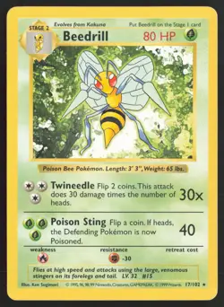 Pokemon TCG | Beedrill 17/102 | Rare | Base Set | Shadowless Lightly Played - Image 2