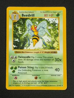 Beedrill 17/102 SHADOWLESS Pokemon Card WOTC Base Set Regular Rare - Image 1
