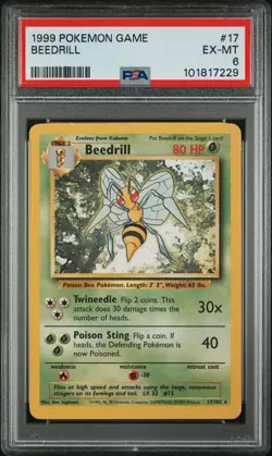 1999 POKEMON BASE SET UNLIMITED #17 BEEDRILL PSA 6 - Image 1