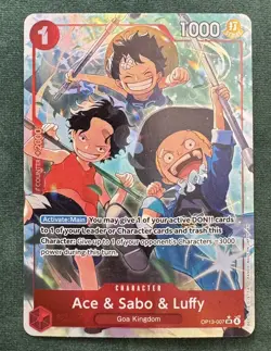 One Piece Carrying on His Will Ace & Sabo & Luffy OP13-007 SR Alt Art NM - Image 1