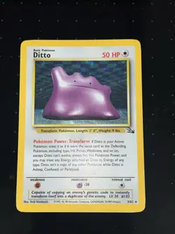 Pokemon TCG Ditto Holo Rare Card 3/62 Fossil LP - Image 1