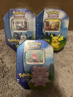Sword & Shield Pokemon Go Tin Set (3) Pikachu Blissey Snorlax SEALED FAST SHIP - Image 1