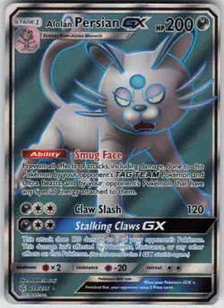 Pokemon Alolan Persian GX (Full Art) Ultra Rare SM - Cosmic Eclipse 219/236 NM - Image 1