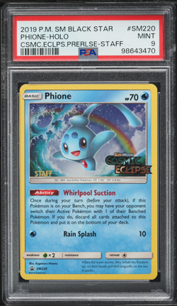 Pokemon 2019 SM Promo Cosmic Eclipse Prerelease Phione Holo #SM220 PSA 9 - Image 1
