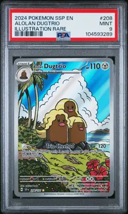 2024 POKEMON SSP EN-SURGING SPARKS ILLUSTRATION RARE #208 ALOLAN DUGTRIO PSA 9 - Image 1
