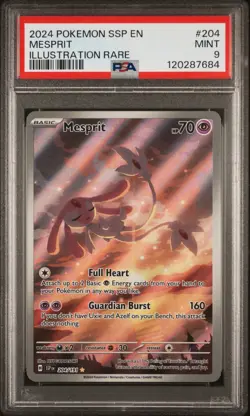 2024 POKEMON SSP EN-SURGING SPARKS ILLUSTRATION RARE #204 MESPRIT PSA 9 - Image 1