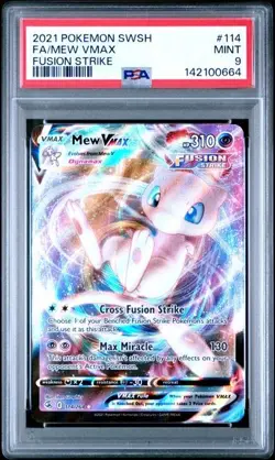 2021 Pokemon SWSH Fusion Strike #114 Mew Vmax Full Art PSA 9 MINT - Image 1