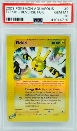 2003 POKEMON AQUAPOLIS #9 ELEKID-REVERSE FOIL PSA 10 - Image 1