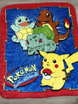 Vintage 90s Pokemon Gotta Catch Em All Blanket Nintendo Official Northwest 50X60 - Image 1