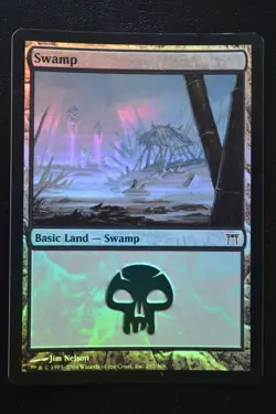 Magic The Gathering MTG SWAMP (297) FOIL Champions of Kamigawa LP Lightly Played - Image 1