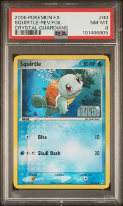 SQUIRTLE REVERSE HOLO 63/100 CRYSTAL GUARDIANS POKEMON PSA 8 - Image 1
