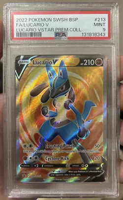 2022 Pokemon Lucario Vstar Prem Collection #SWSH213 Full Art Lucario V PSA 9 - Image 1