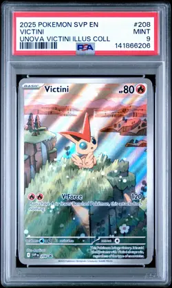 2025 POKEMON SVP EN-SV BLACK STAR PROMO #208 UNOVA VICTINI ILLUS COLL PSA 9 - Image 1
