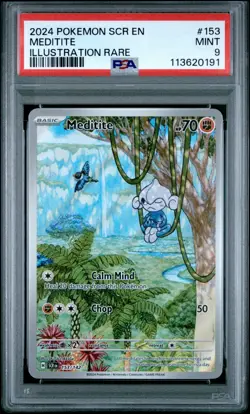 2024 POKEMON SCR EN-STELLAR CROWN ILLUSTRATION RARE #153 MEDITITE PSA 9 - Image 1