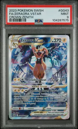 2023 POKEMON SWORD & SHIELD CROWN ZENITH #GG43 FULL ART/ZERAORA VSTAR PSA 9 - Image 1