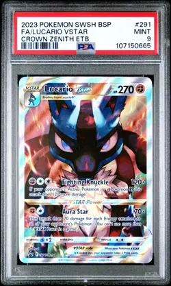 2023 Pokemon SWSH BSP Crown Zenith ETB #291 FA Lucario VSTAR PSA 9 - Image 1