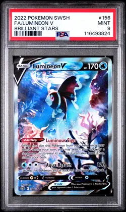 2022 POKEMON SWORD & SHIELD BRILLIANT STARS #156 FULL ART/LUMINEON V PSA 9 - Image 1