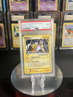 Pokemon 2005 EX Unseen Forces Gold Star #114 RaiKou-Holo PSA 9 (Paw Swirl) - Image 1