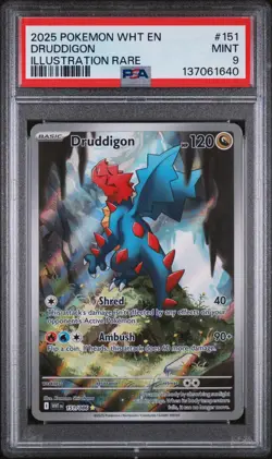 DRUDDIGON #151 ILLUSTRATION RARE 2025 POKEMON WHT EN WHITE FLARE PSA 9 MINT - Image 1