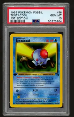 PSA 10 GEM MT Tentacool 56/62 1st Edition Fossil Non Holo Pokemon TCG Card 1999 - Image 1
