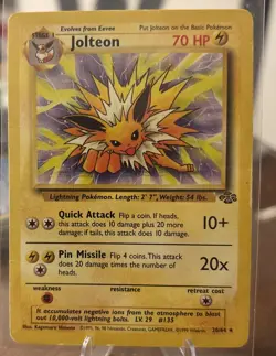Jolteon Unlimited Regular Rare Non-Holo Card Jungle, 20/64, Vintage Pokemon TCG - Image 1