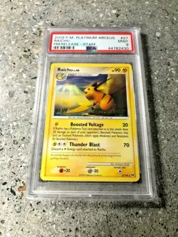 Pokemon TCG Cards STAFF Prerelease Raichu 27/99 Platinum Arceus PSA 9 MINT - Image 1