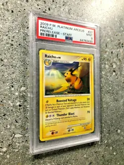 Pokemon TCG Cards STAFF Prerelease Raichu 27/99 Platinum Arceus PSA 9 MINT - Image 3