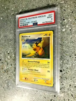 Pokemon TCG Cards STAFF Prerelease Raichu 27/99 Platinum Arceus PSA 9 MINT - Image 4