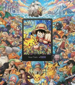Pokemon X One Piece Non-TCG Monkey D. Luffy & Pikachu DON Holofoil DISPLAY Card - Image 1