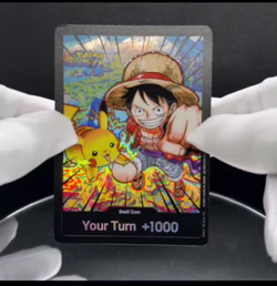 Pokemon X One Piece Non-TCG Monkey D. Luffy & Pikachu DON Holofoil DISPLAY Card - Image 2